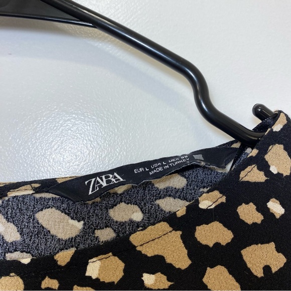 Zara long-sleeve mini dress with tie waist- tan and black animal print - Picture 3 of 10